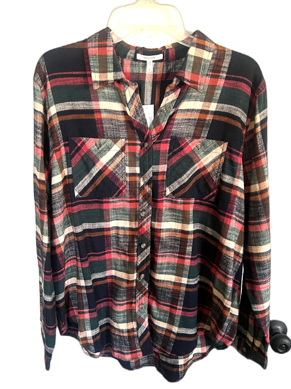 Maurices Harvest Black Pink Mustard Multi Plaid Button-Down Shirt Fall Style